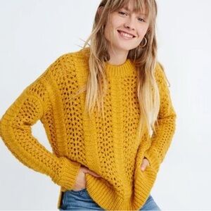 Madewell Windemere Pointelle Pullover‎ Open Knit Mustard Sweater M